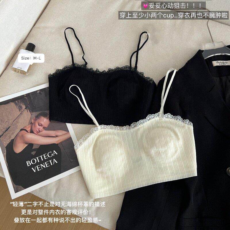 内衣女夏季超薄款大胸显小胸蕾丝抹胸罩小吊带防走光大U露背文胸