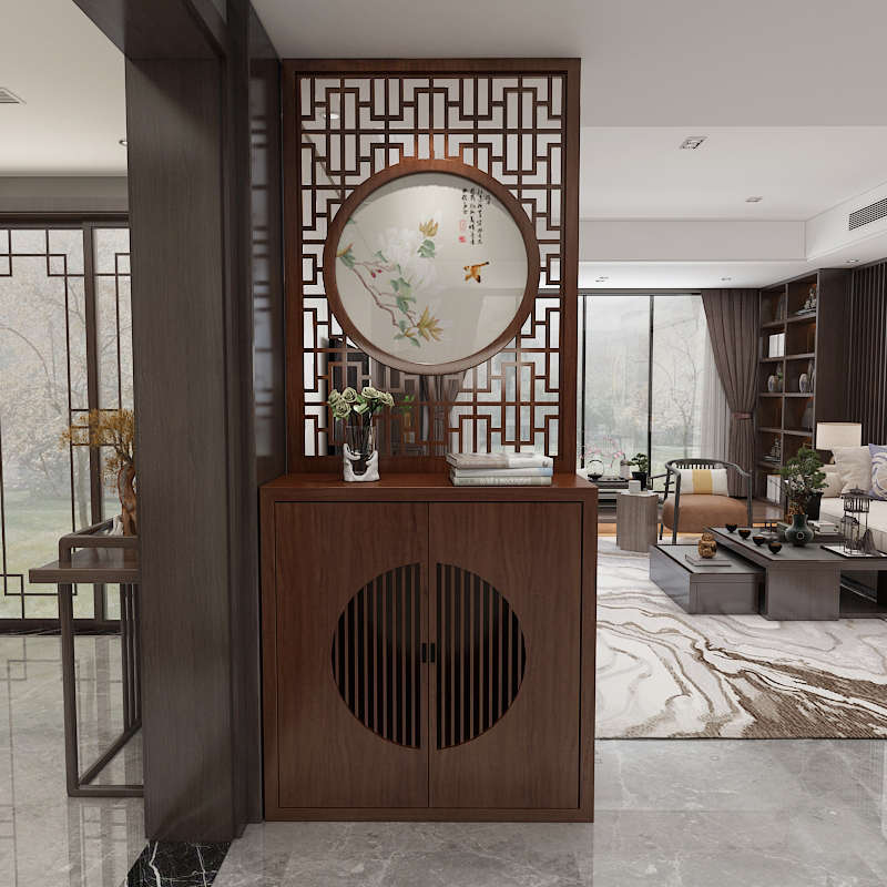 新中式屏风柜隔断客厅镂空花格 入户玄关柜实木栅栏屏风装饰遮挡