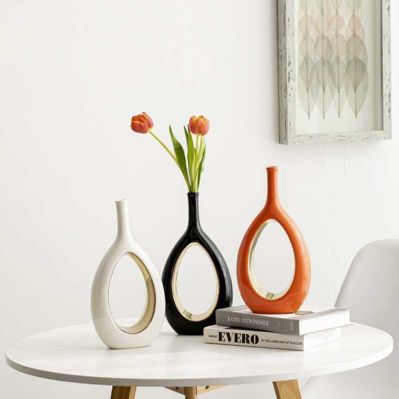 简约电镀玉环陶瓷花瓶纯手工创意工艺品客厅桌面样品间装饰品摆件,家居饰品,花瓶,淘宝优惠券,粉丝福利购,淘宝优惠卷