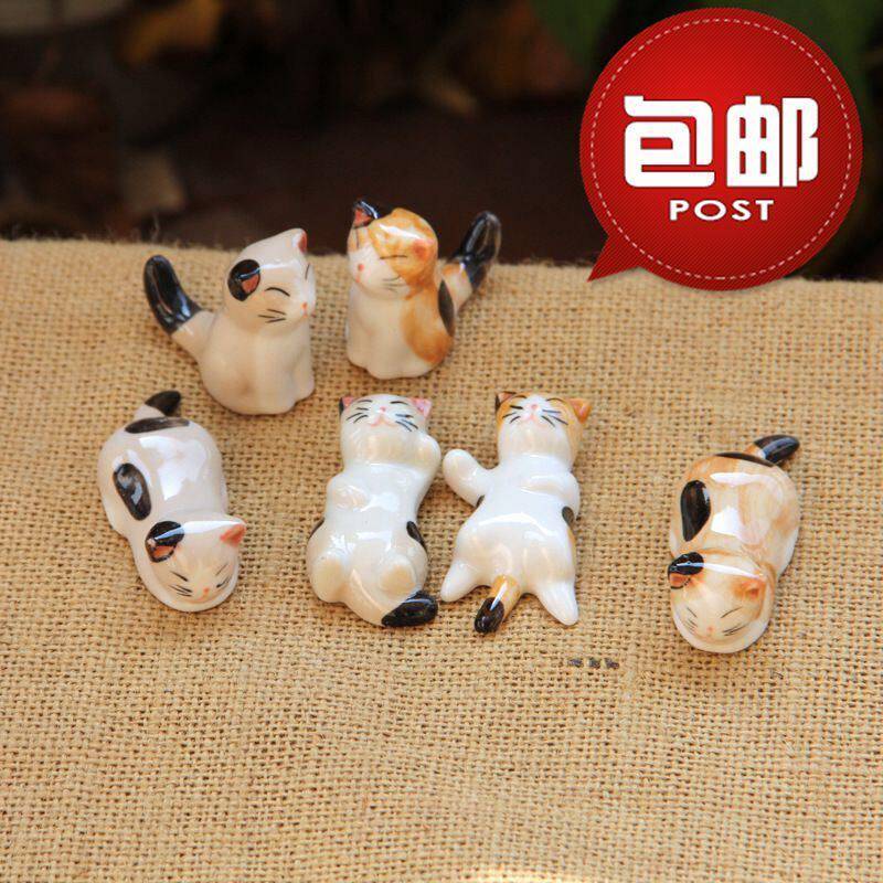 日式包邮陶瓷猫咪筷子架创意筷托桌面笔托摆件zakka 放筷子的小托