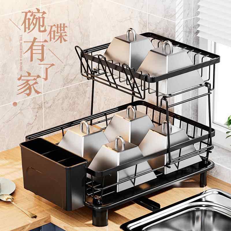 台面水槽置物架碗碟沥水架洗碗池双层白色滤水架子新款碳钢凉碗架