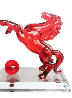 彩色琉璃水晶马汽车摆件生肖立骏马办公桌创意开业招财礼物装饰品