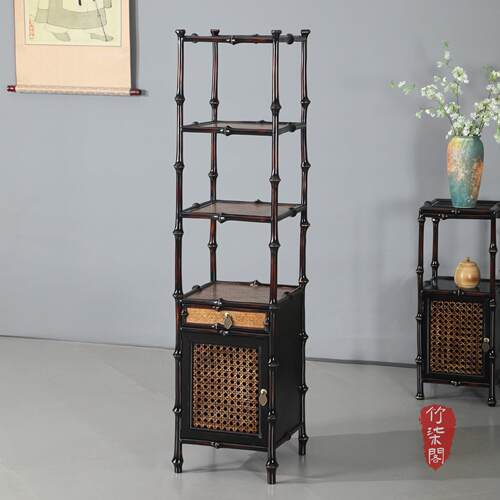 博古架茶具置物展示架新中式筇竹家具竹编茶柜茶室摆件竹子多宝阁