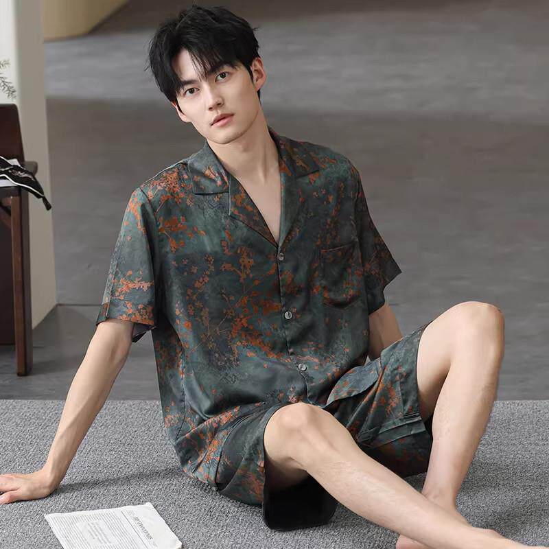 轻奢真丝睡衣男款凉感桑蚕丝夏季高档短袖短裤大尺码薄款家居服套