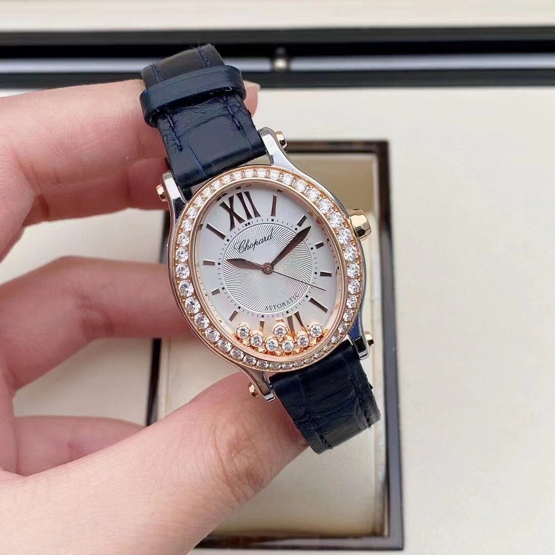 盒证98新31*29mm萧邦快乐钻278602-6002椭圆后钻自动机械女表正品
