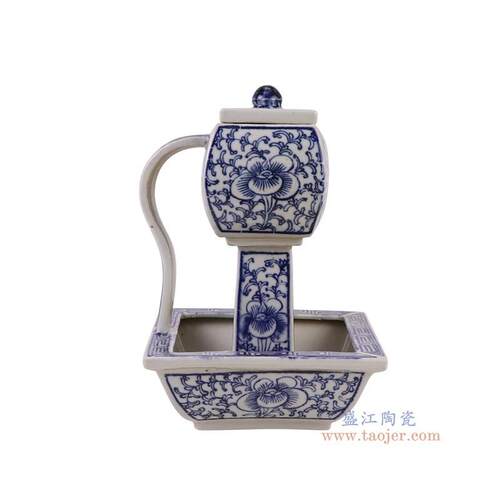 景德镇陶瓷仿古青花缠枝油壶漏斗壶家居民宿玄关博古架装饰品摆件