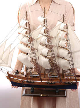 摆工艺品制地中海模型帆船70cm饰装饰风格办公室一帆风顺椴木