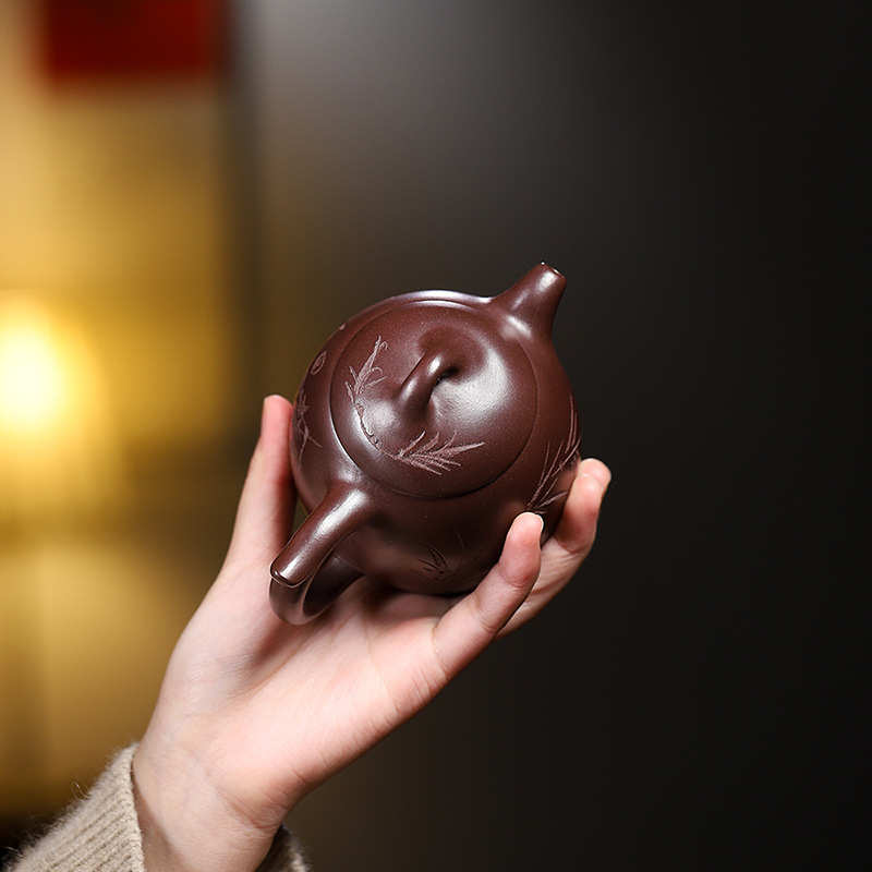 紫功夫茶壶竹影一件泥原矿紫砂壶秦权手工宜兴家用批发壶包茶具邮