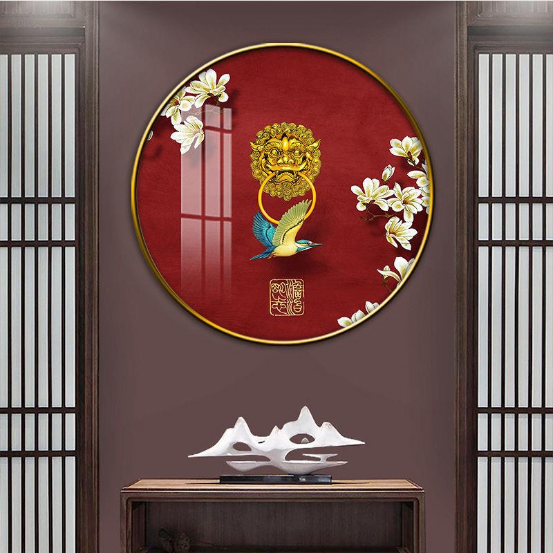 玄新式圆形装饰画关走廊过道仙鹤图中式挂画客厅国中国中风339885