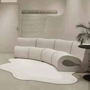 新款异形水波纹转角沙发实木家用意式极简大户型客厅弧形多人布艺