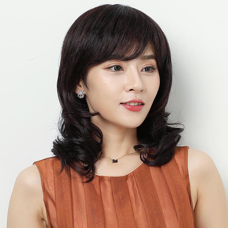 新款真发然假发女中长发全头套妈式大波浪卷发发型自中长年妈真人
