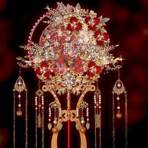 古风新娘结婚婚礼双面喜扇秀禾手持遮面材料