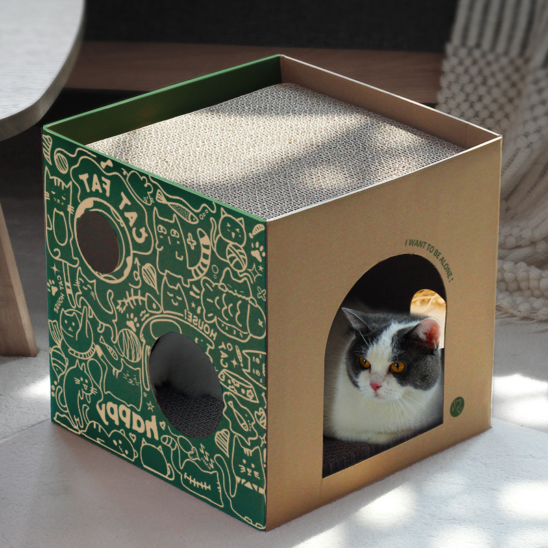 猫咪纸箱屋盒子双层瓦楞纸猫窝猫抓板窝一体耐磨不掉屑大号封意赛