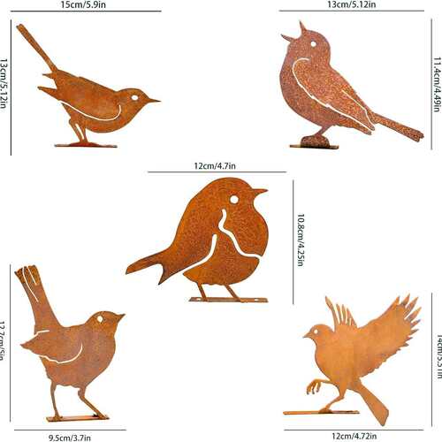 跨境爆款生锈的五只鸟剪影庭院花园螺丝摆件雕塑5PCS Rusty Birds