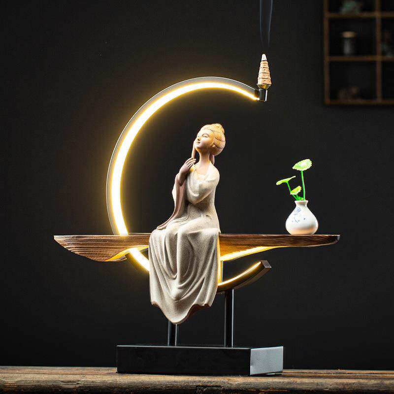 陶瓷古典四大美女灯圈摆件 仕女家居书房书柜工艺品装饰倒流香