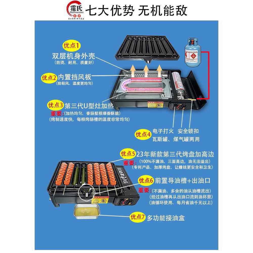 便携卡式炉小瓦斯罐淀粉脆皮烤香肠机网红摆摊商用煎火腿肠炉热狗