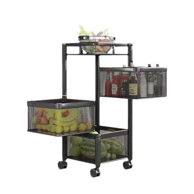 厨房旋转置物架家用客厅零食果蔬落地式多层小推车置物架批发