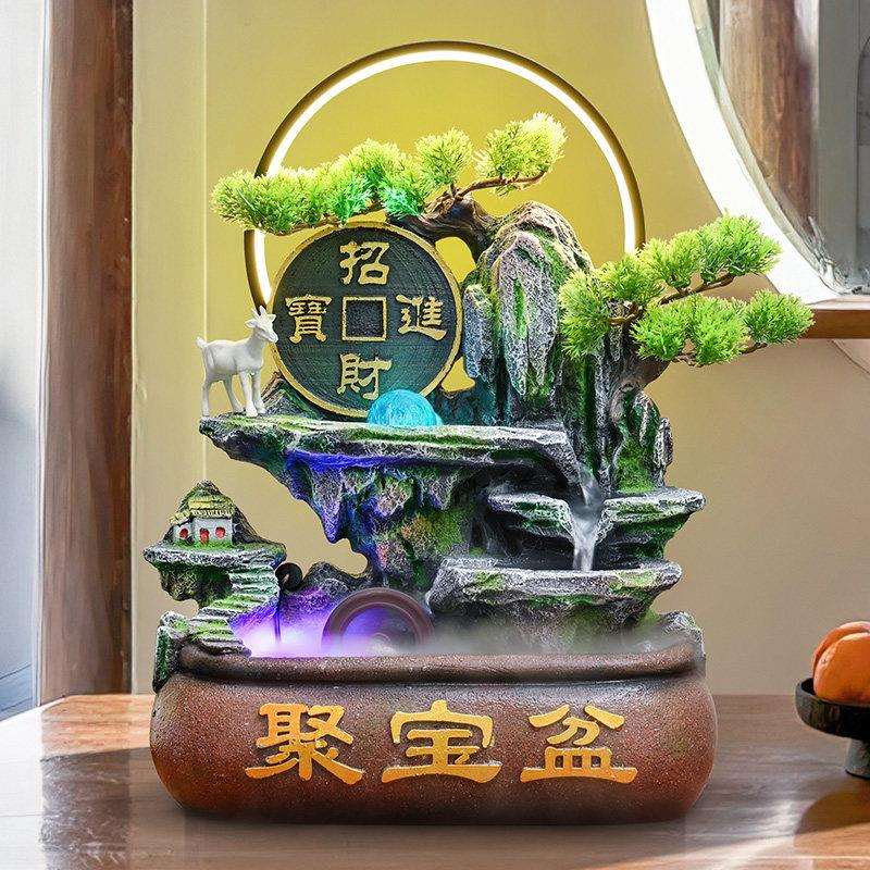 小型假山流水喷泉循环水景客厅招财风水轮开业贺礼桌面聚宝盆摆件