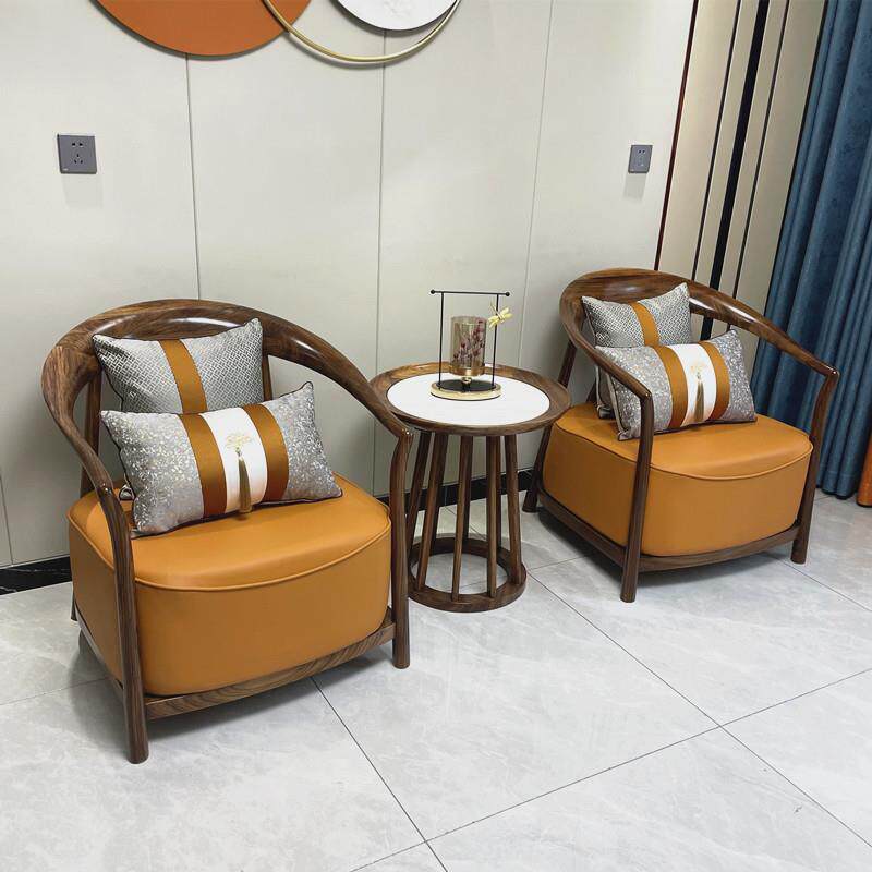 新中式乌金木休闲椅全实木太师沙发椅茶室家用客厅阳台圈椅三件套