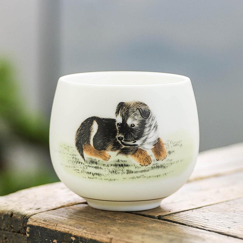 羊脂玉瓷十二生肖主人杯白瓷罗汉杯品茗杯陶瓷茶具单杯简约小茶杯