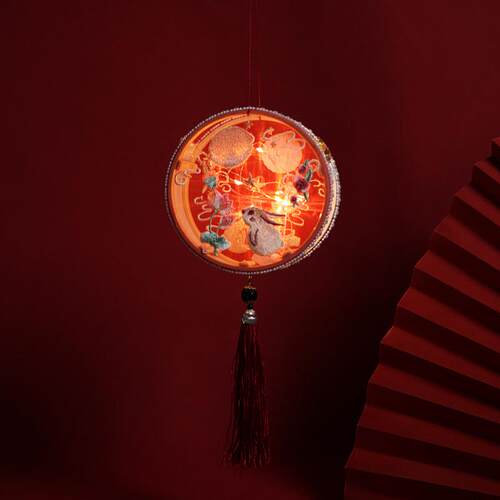 高档月兔子中风国刺绣灯笼秋节礼中花物覆古风宫灯汉服手工手提灯