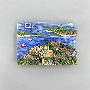 法国蓝色海岸古老山城埃兹旅游纪念立体手绘风景装饰品磁铁冰箱贴