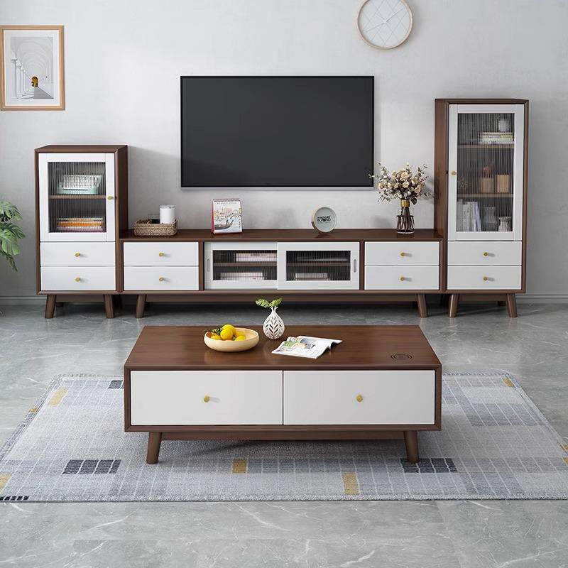 实木北欧电视柜茶几组合墙边柜简约高低柜家用客厅影视柜地柜