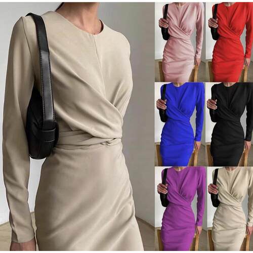 Long sleeved dress for women, waist cinching and slimming,