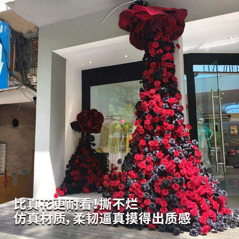 玫瑰瀑布花巨型花束大型花婚礼商场道具七夕情人节仿真花美陈装饰