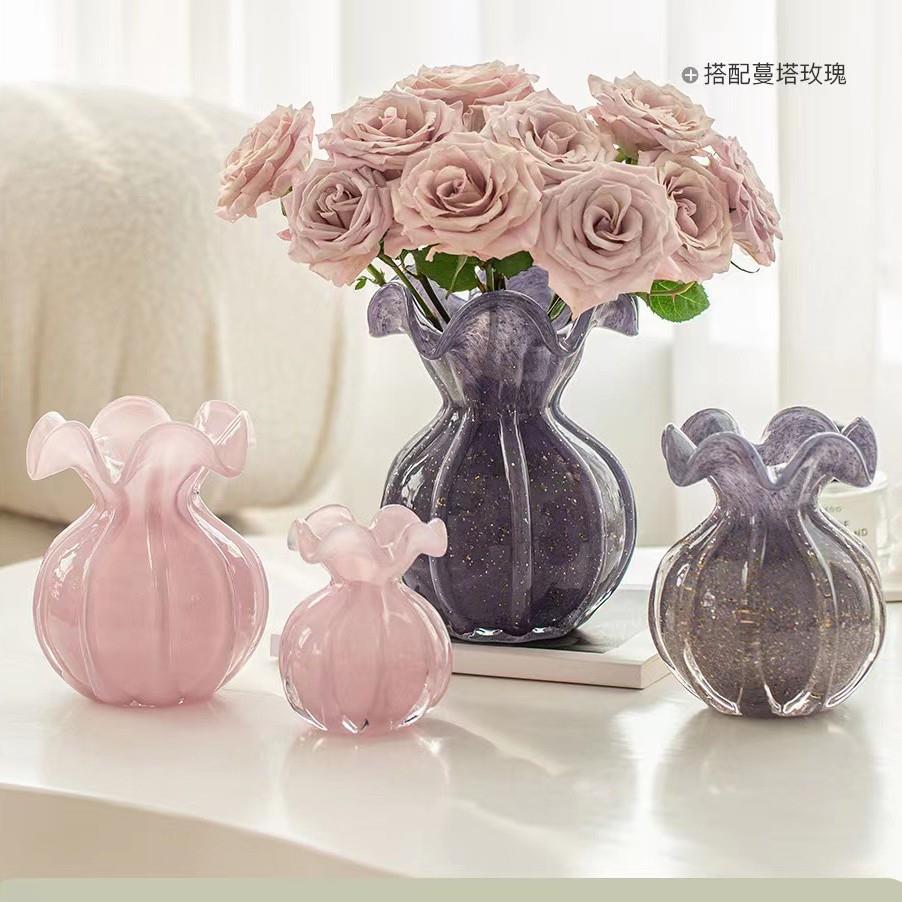 琉璃福袋花边琉璃花瓶摆件客厅插花玻璃透明水培养轻奢家用花器
