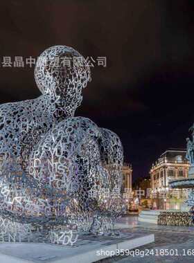 大型不锈钢镂空思想者人物雕塑城市景观摆件网红打卡金属铁艺编织