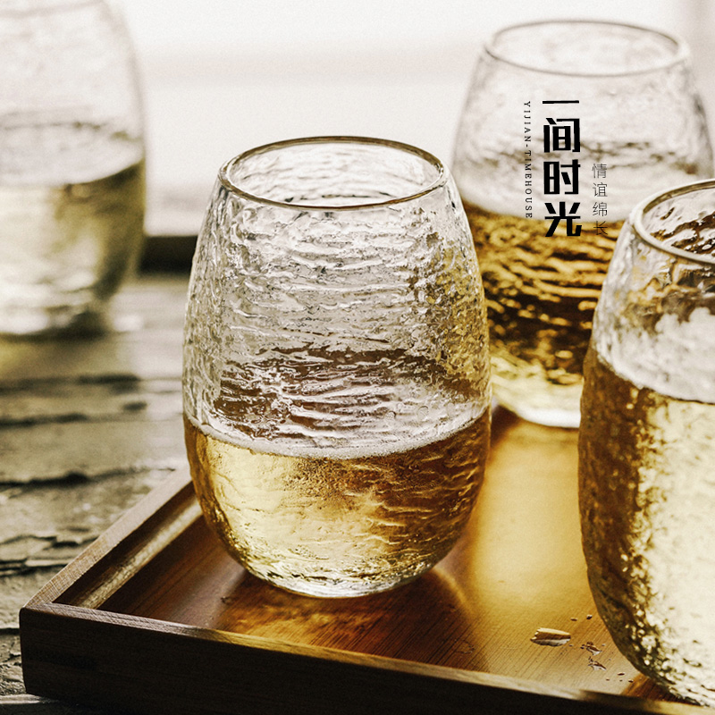 日式手工锤纹玻璃啤酒杯家用威士忌杯耐热水杯茶杯牛奶杯果汁杯子
