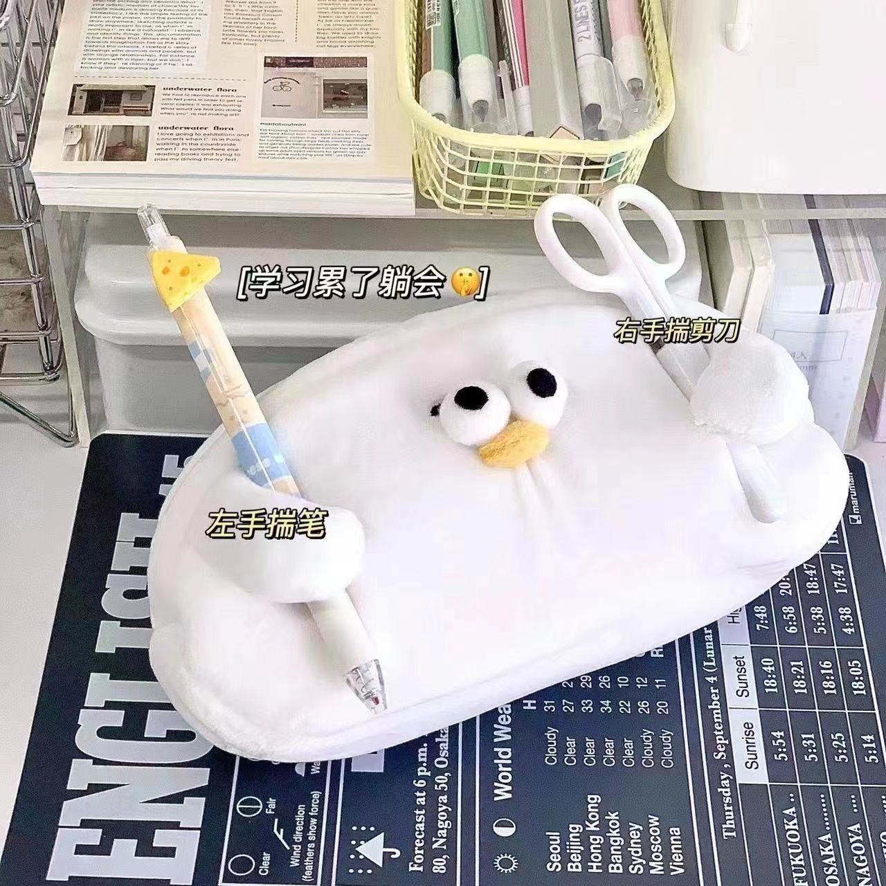 小清新简约大白海鸥笔袋可爱小众毛绒初高中学生文具盒大容量