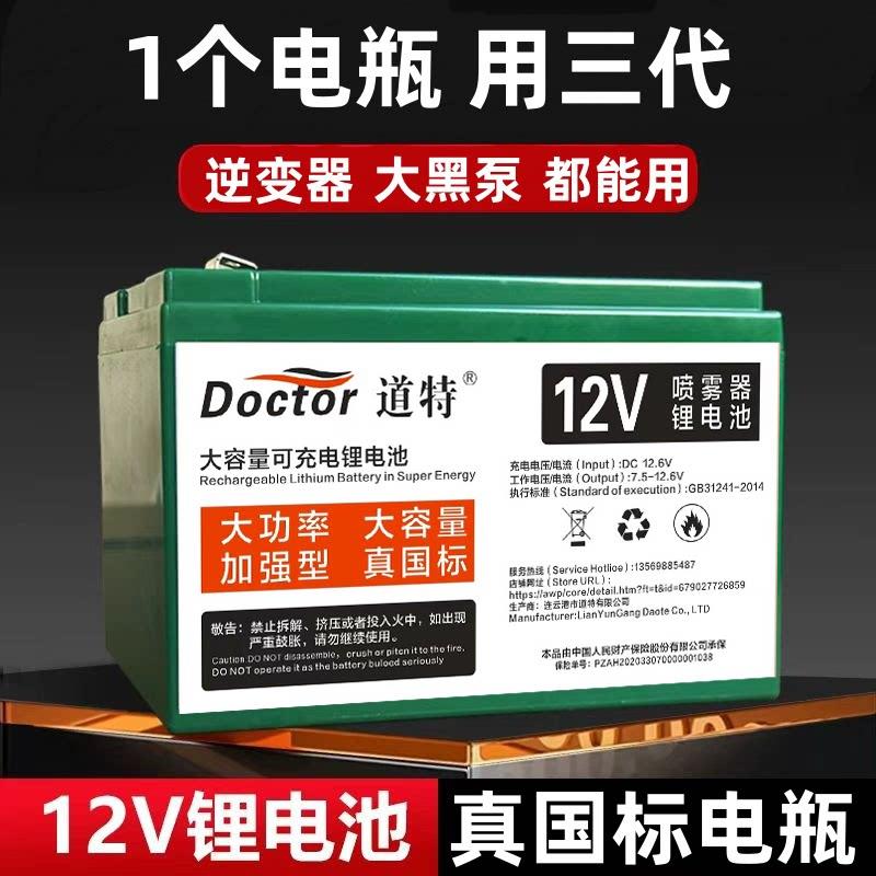 国标12V喷雾器锂电池大功率农用水泵逆变器锂电瓶大容量童车电瓶