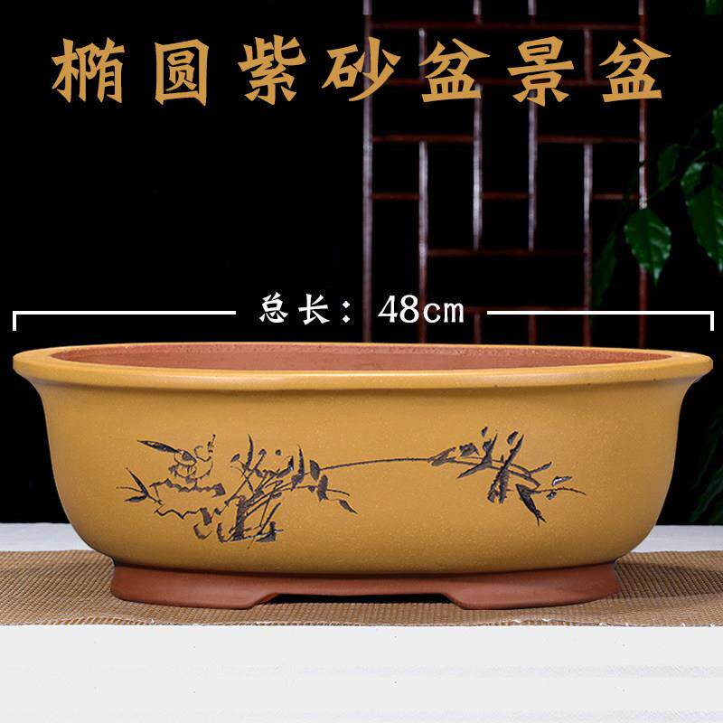 宜兴紫砂花盆椭圆形特大盆景盆老桩造景盆梅花榕树盆金弹子种树盆