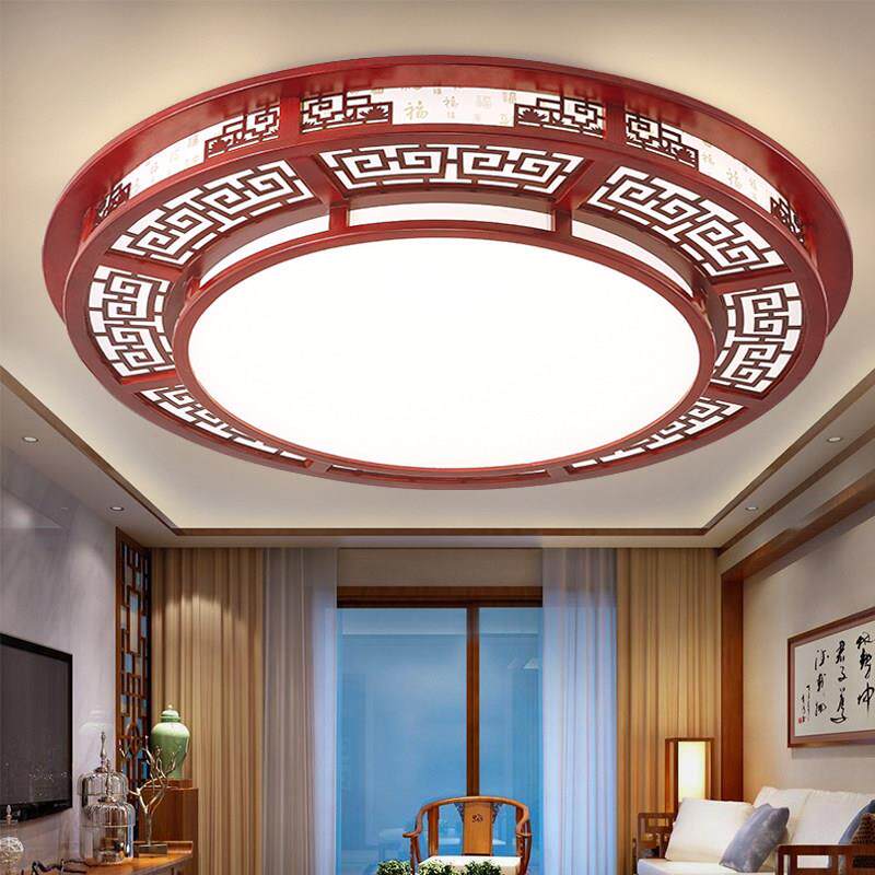 实木新中式吸顶灯客厅灯led圆形大厅灯彷古橡木灯具套餐木艺灯具