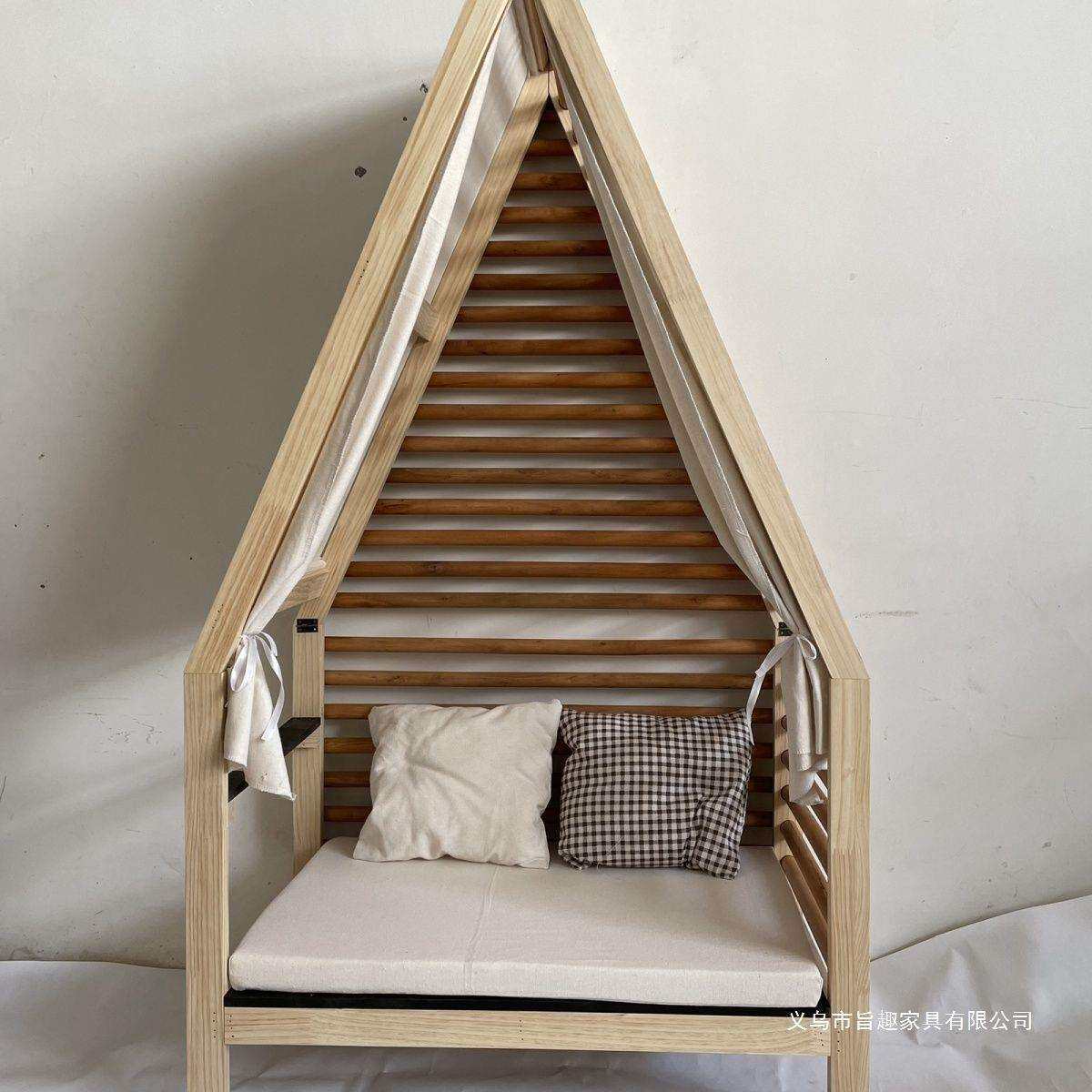 幼儿园阅读角小沙发实木松木小床儿童房凳子椅子装饰北欧风