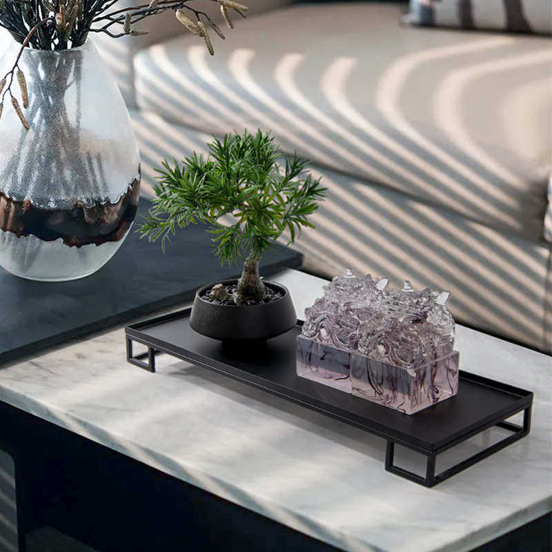 新中式玉玺香炉绿植摆件售楼部前台展示架桌面玄关客厅茶几软装饰