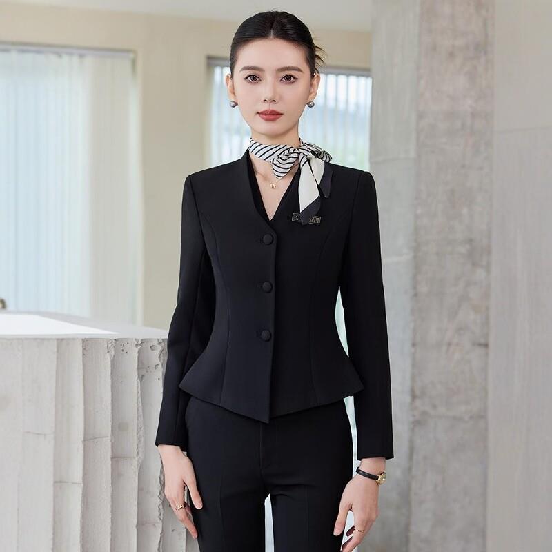 黑色西装套装女2025新款珠宝店美容院工作服职业气质前台高端工装