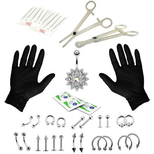 Body Piercing Kit With Needle Pack Nose Septum Belly Button