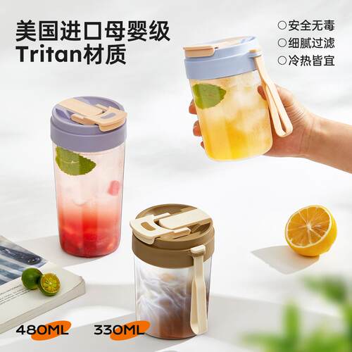 Portable Tritan Straw Cup, Heat-Resistant Cold Brew Coffee P