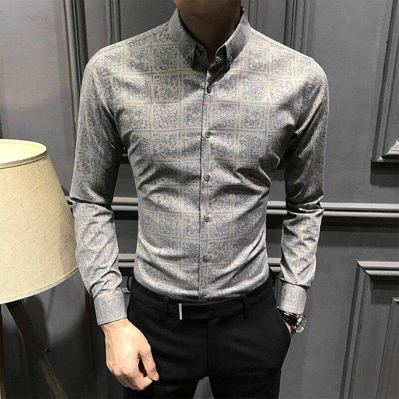 香港潮牌痞帅碎花衬衫男长袖春秋新款高级感衬衣休闲修身个性上衣