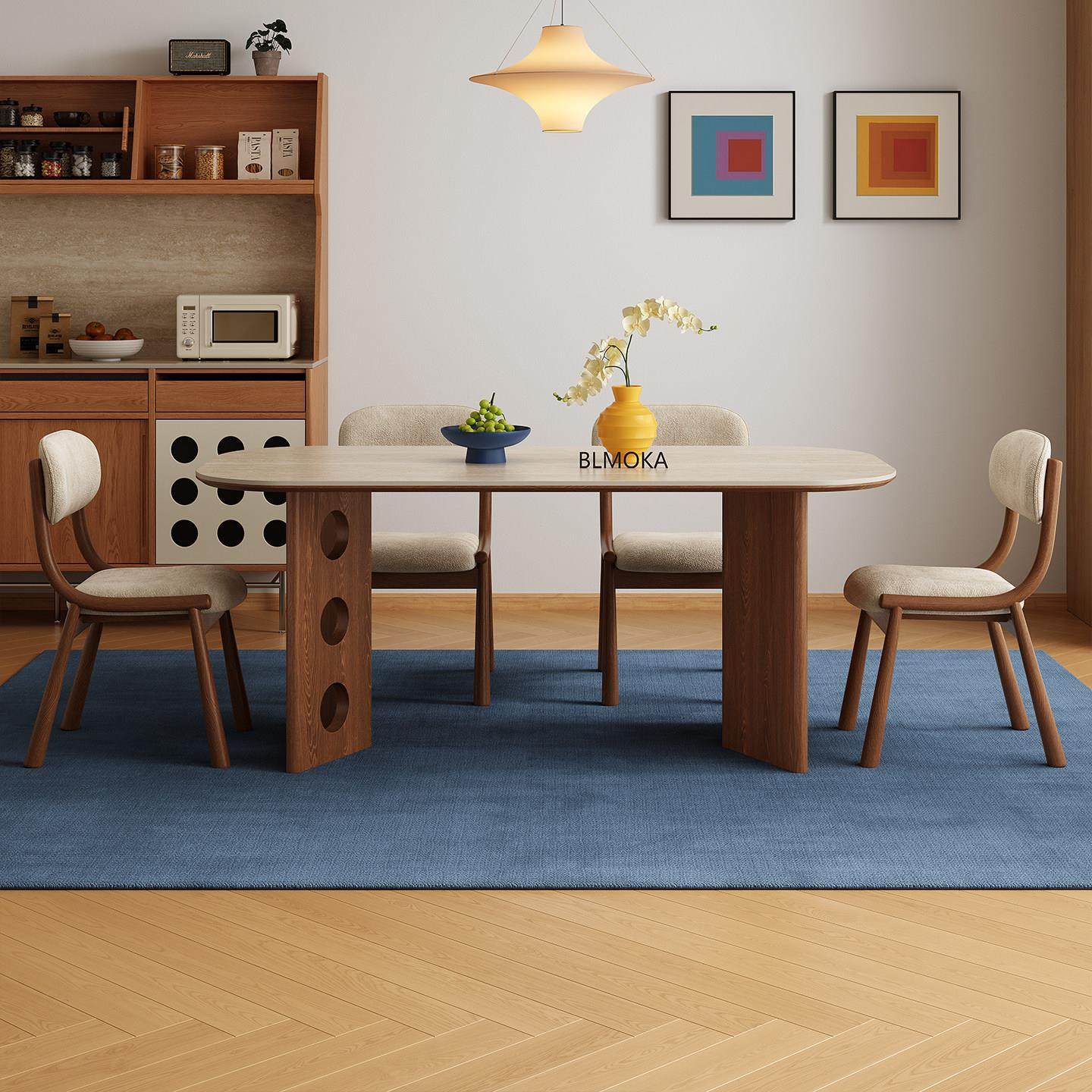 德利丰岩板餐桌实木洞石岩板中古多巴胺原木白蜡木胡桃色餐桌椅子,住宅家具,岩板餐桌,淘宝优惠券,粉丝福利购,淘宝优惠卷