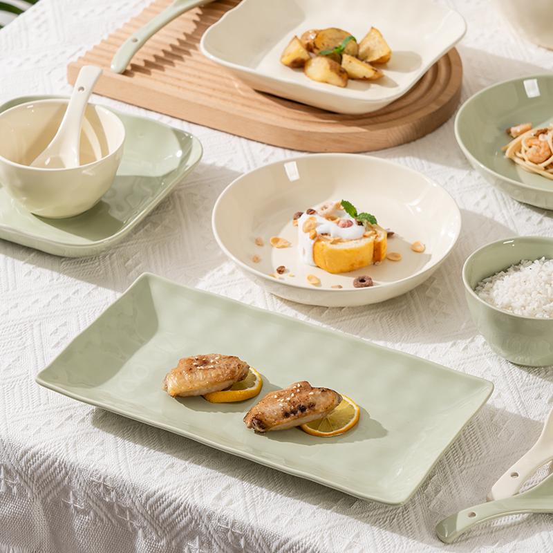 奶油风陶瓷饭碗碟盘子菜盘家用鱼盘大汤碗面碗高颜值餐具整箱批发