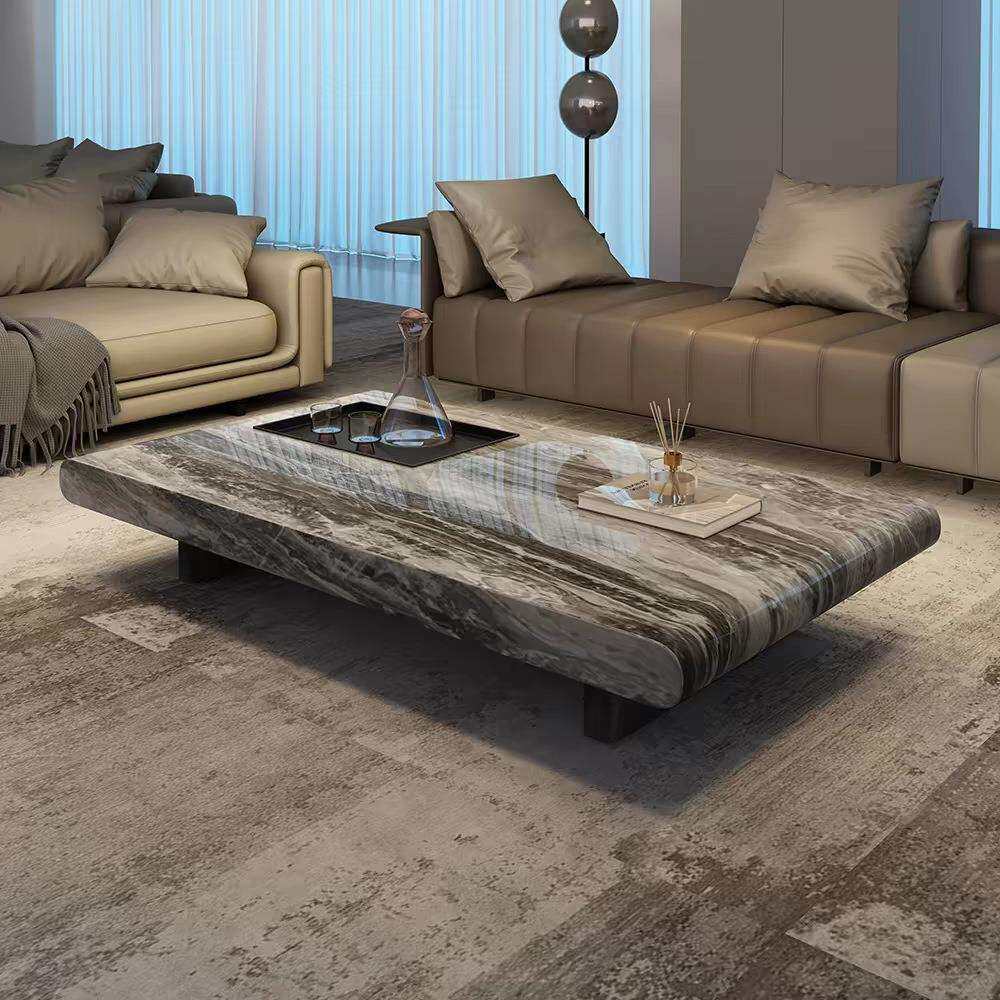 现代简约雪山白客厅家用办公室长方形椭圆形小户型大理石茶几