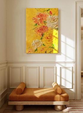 顺丰奶油风手绘油画玫瑰梅花装饰画春暖花开黄色餐厅客厅入门玄关