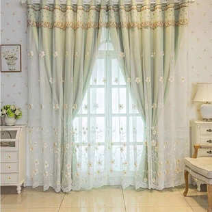 小清新绣花窗纱双层纱一体绍兴窗帘批发2024柯桥窗帘成品可定