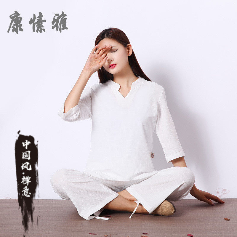 中式采耳师服装套装中国风禅修尼姑服两件套素衣禅意年轻款茶艺服