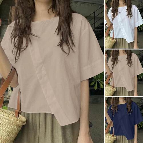 Minimalist Loose-Fitting Crewneck Asymmetrical Top Casual