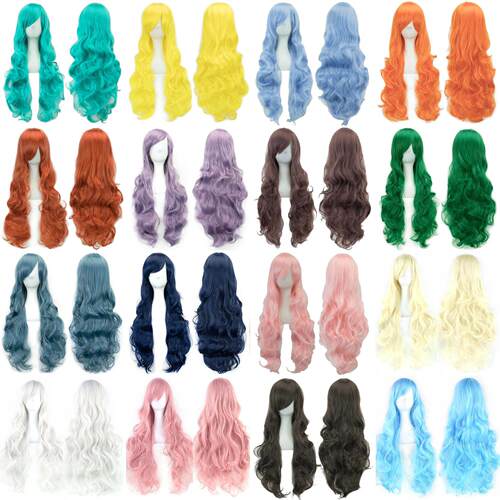 Soowee Curly Long Synthetic Hair Green Wig Hairpiece Pink Bl